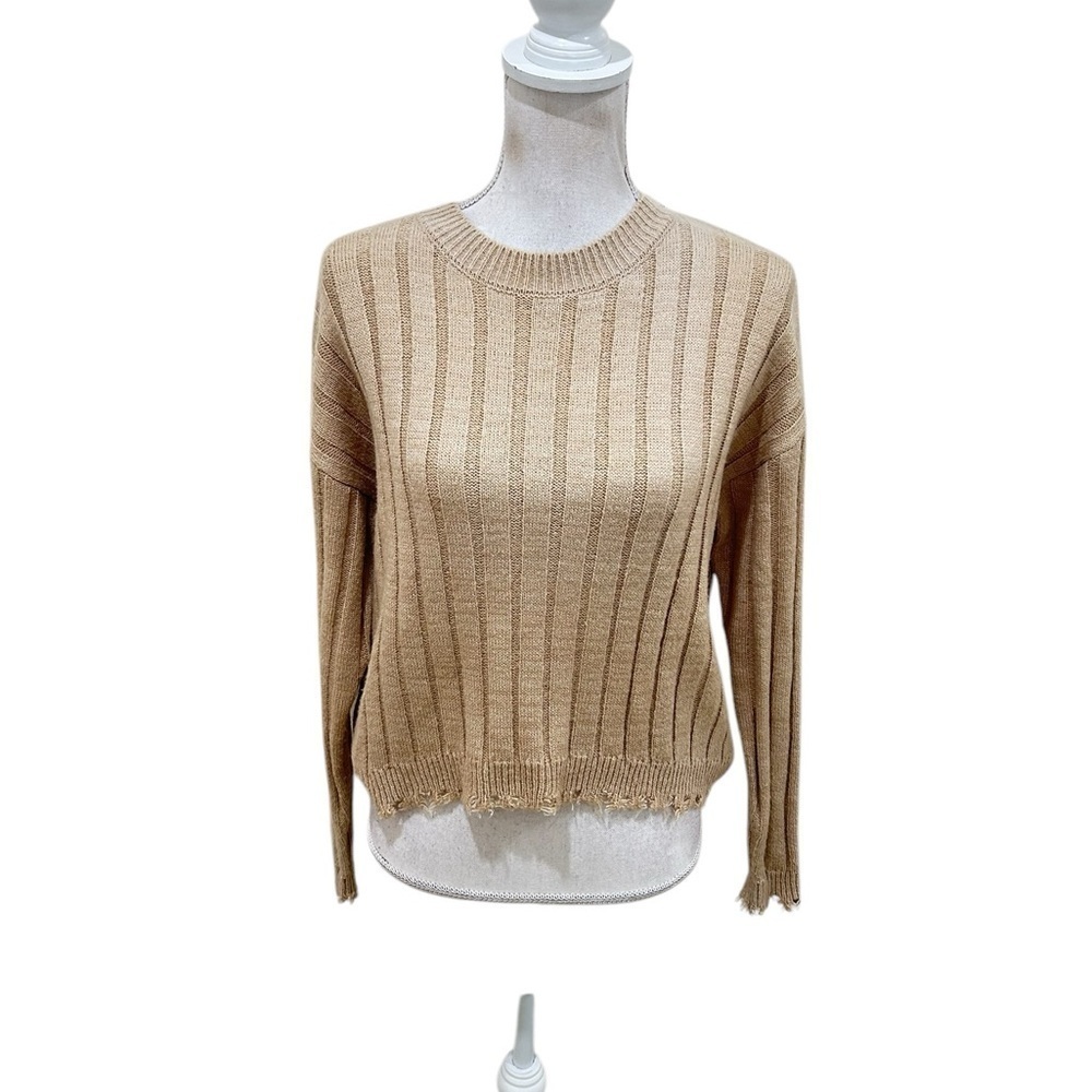 Freeman 1996 tan Ribbed Sweater cool distressed hems size xs